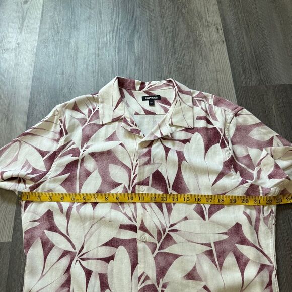 Express Men’s Hawaiian Linen Shirt Medium Wine Tropical White Maroon - Picture 5 of 7